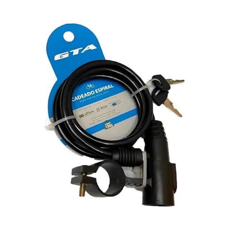 CADEADO de aço Espiral 100cmx 6mm- Cadeado com chave para bike, moto e uso geral