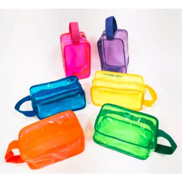 kit 10 Bolsa Necessaire Pequena Porta Higiene Porta Maquilagem Documento Viagem Cor Neon Transparentes
