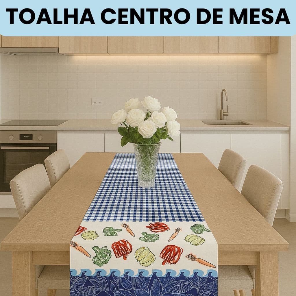 Toalha Centro de Mesa Estampada Trilho Passadeira 1,35m x 0,35cm Estampas Variadas Retangular Estampada 4 ou 6 Lugares