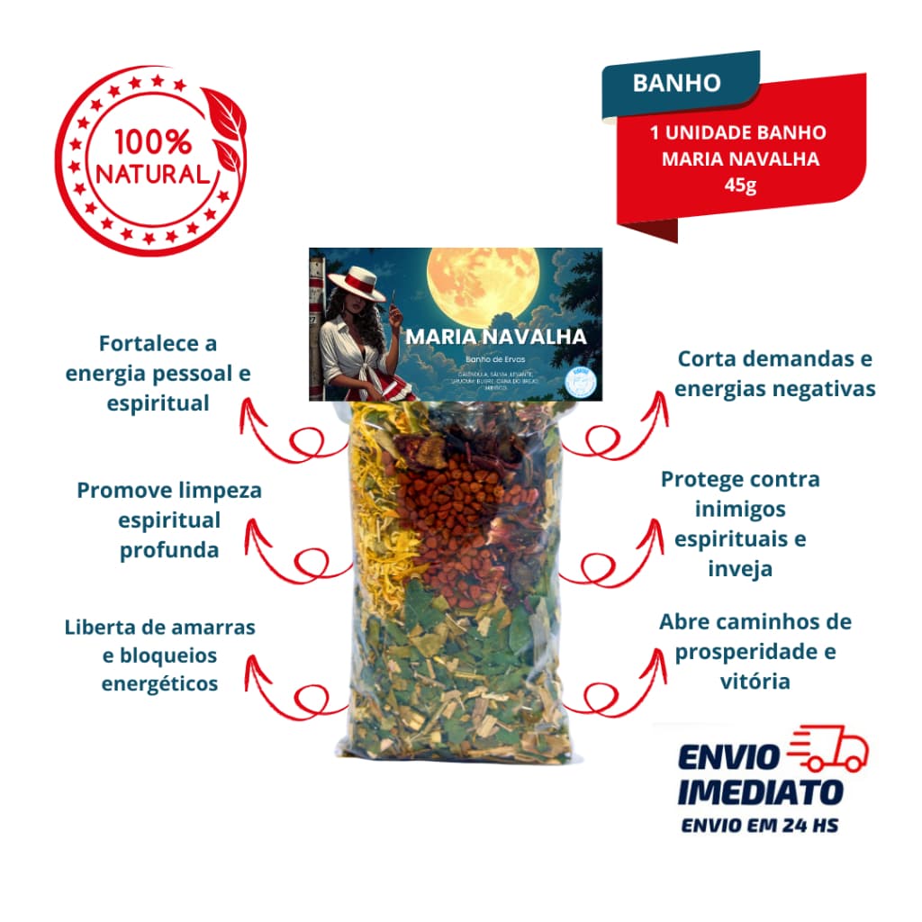 Banho Maria Navalha 45g Corte de Demandas Proteção Espiritual Limpeza Forte Abertura de Caminhos e Vitória Pessoal.