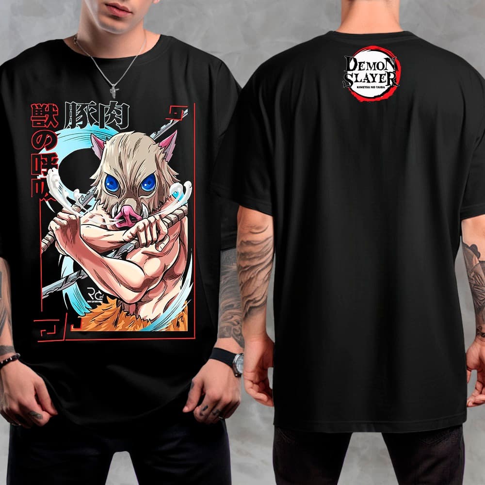 Camiseta Estamada Demon Slayer Inosuke Hashibira Javali Maxima Qualidade Estampa Não Desbota