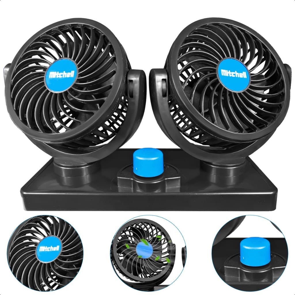 Mini Ventilador Duas Cabeças Duplo  Carro Automotivo 12V Giratório 360° Veículo 2 Níveis P/Automóvel