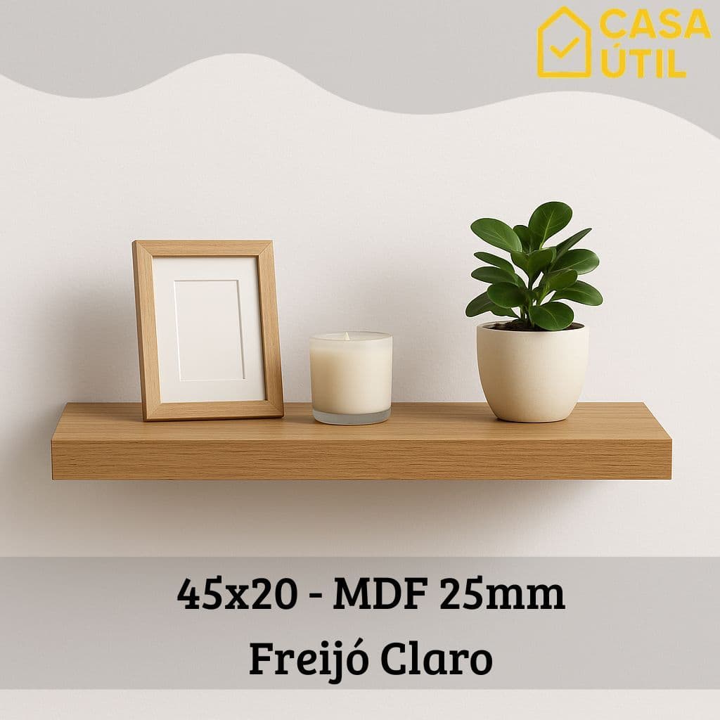 Prateleira 45x20 cm MDF 25mm Freijó Claro com Suporte Invisível Reforçado| Sala, Cozinha e Quarto