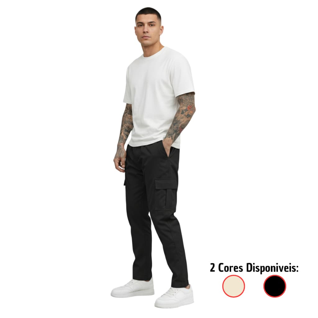 Calça Cargo Masculino Feminino 6 Bolsos Skate Larga Fechamento Cordão