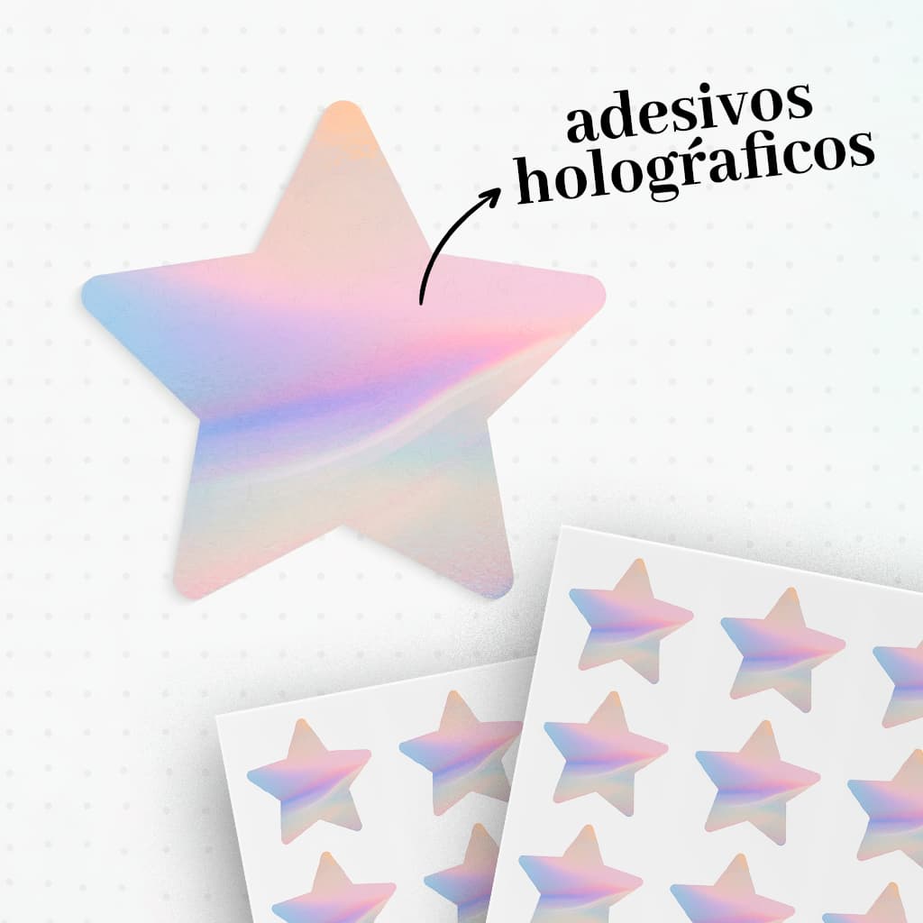 200 Adesivos Estrelas Holográficas