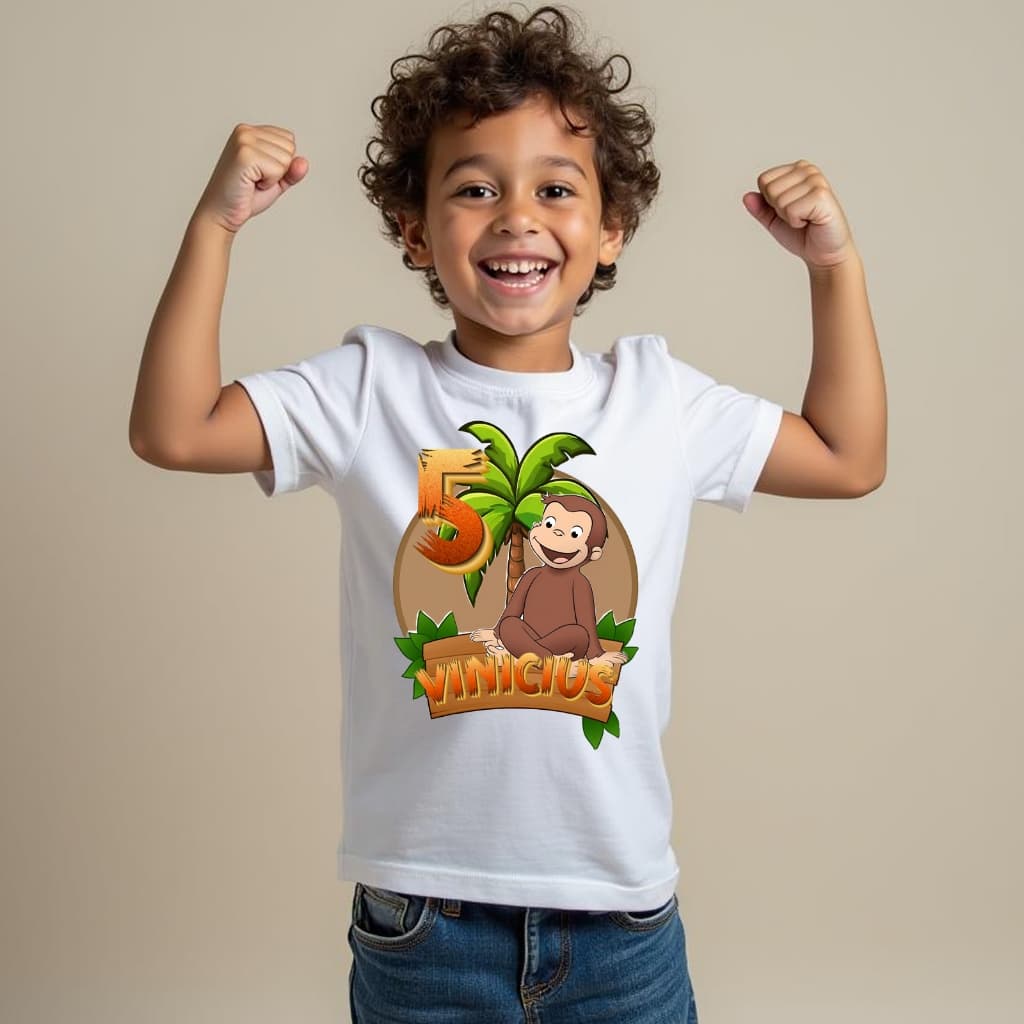 Camiseta George O Curioso Infantil C/ Nome E Numero Customizado