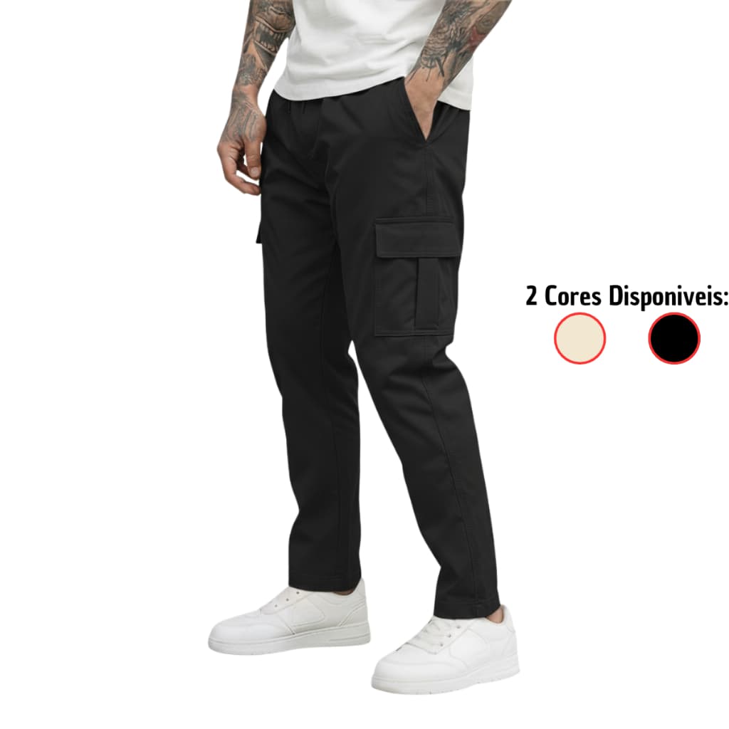 Calça Cargo Masculino Feminino 6 Bolsos Skate Larga Fechamento Cordão