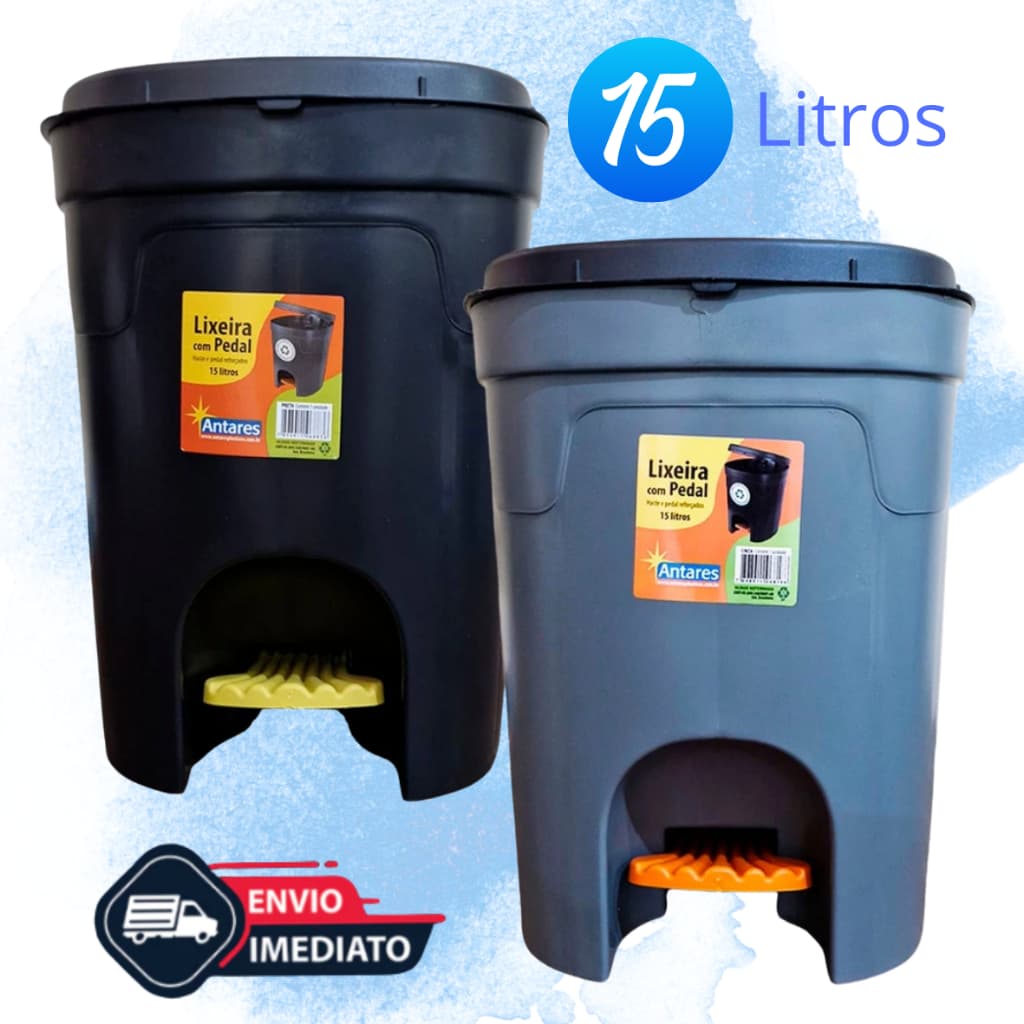 Lixeira Pedal 15 Litros Média Reforçada Multiuso Cozinha Banheiro Escritório Cesto Plástico