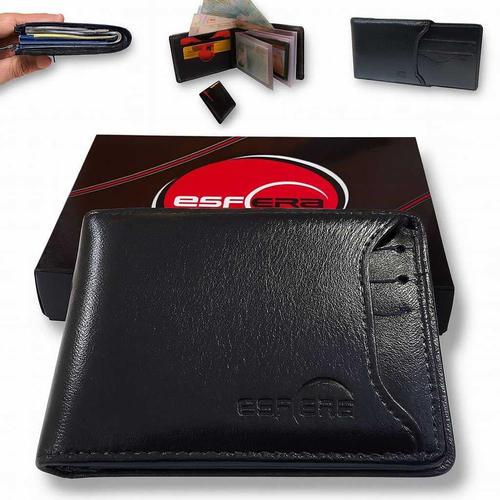 Carteira Masculina Couro Legitimo Preta C/ Suporte Removível e Porta Moedas