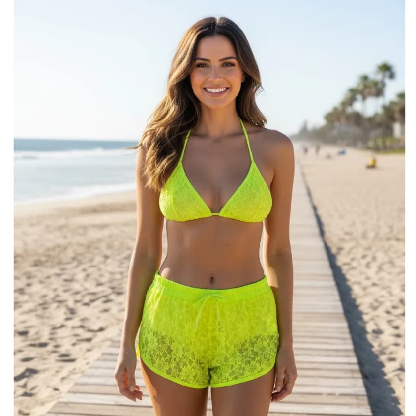 Short Shortinho Feminino Renda Saída de Praia Neon
