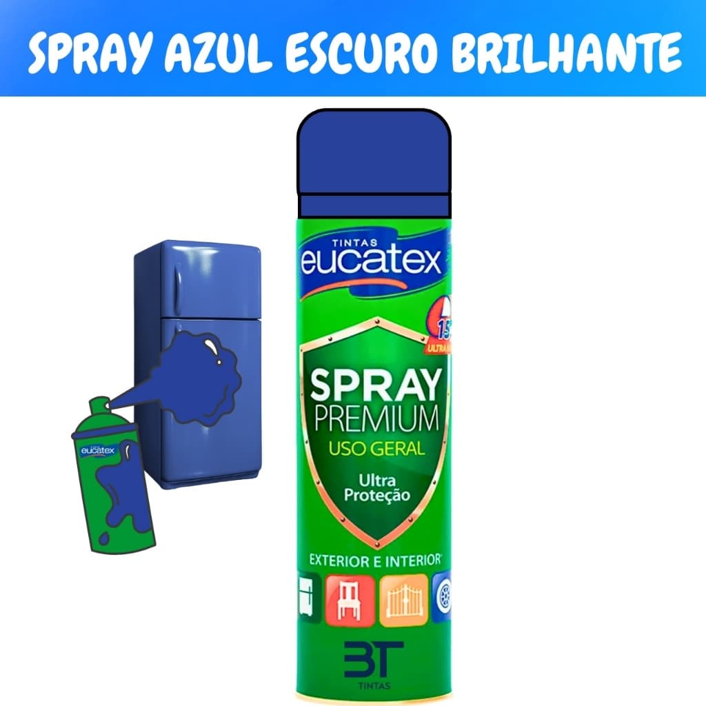 Tinta Spray Premium Azul Escuro Brilhante Para Pintar Móveis Metais Plásticos Cerâmica Secagem Rápida 400ML