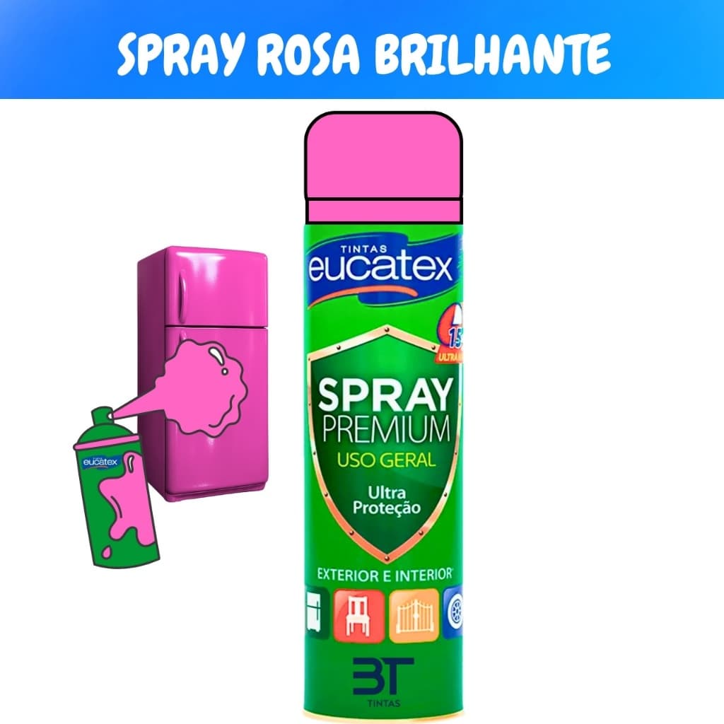 Tinta Spray Premium Eucatex Rosa Brilhante Para Pintar Móveis Metais Plásticos Cerâmica Secagem Rápida 400ML