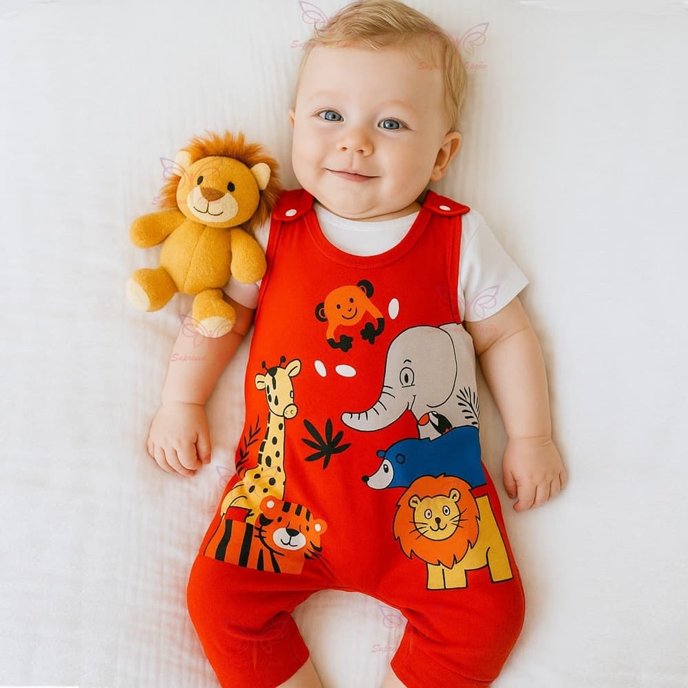 Conjunto Macacão Longo + Camiseta Safari Jardineira Vira Pé Bebe Menino Temático Tam RN a 03 Meses