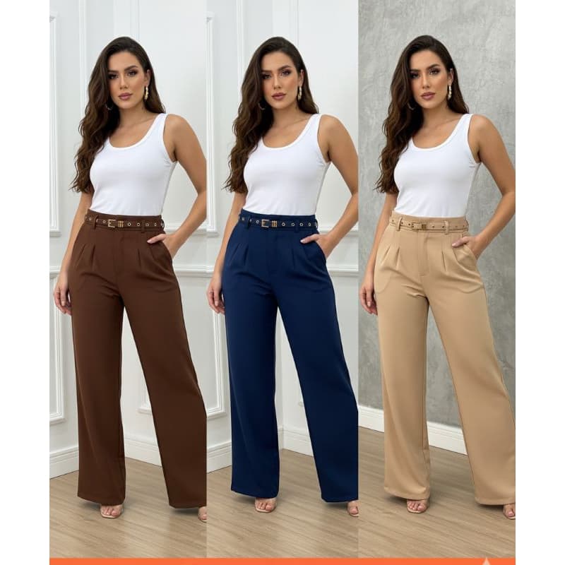 Calça Pantalona Alfaiataria Social con cinto Elegante 2026 novo modelo