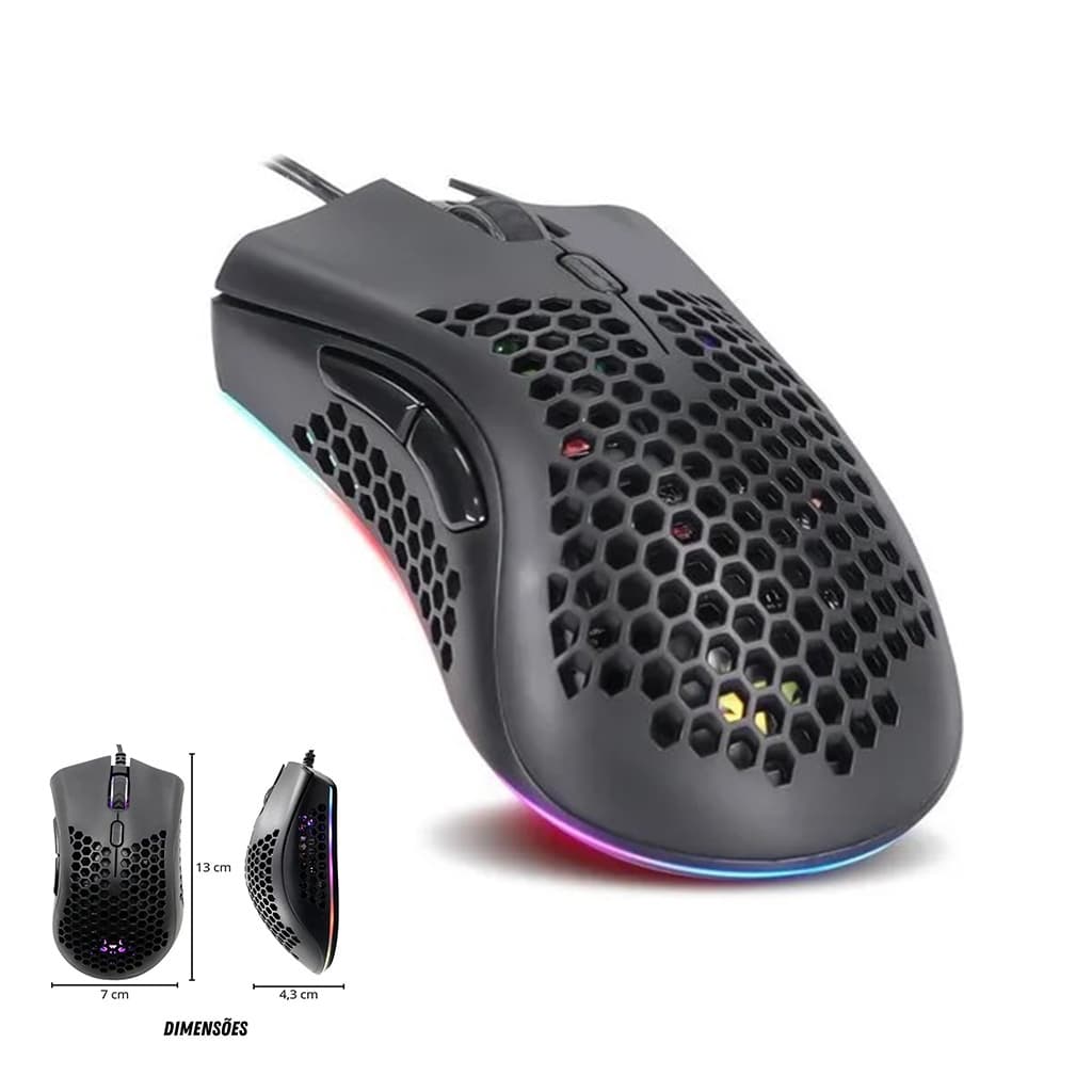 Mouse Gamer Colmeia Para Jogo Knup Rgb 7200 Dpi Cor Preto kan