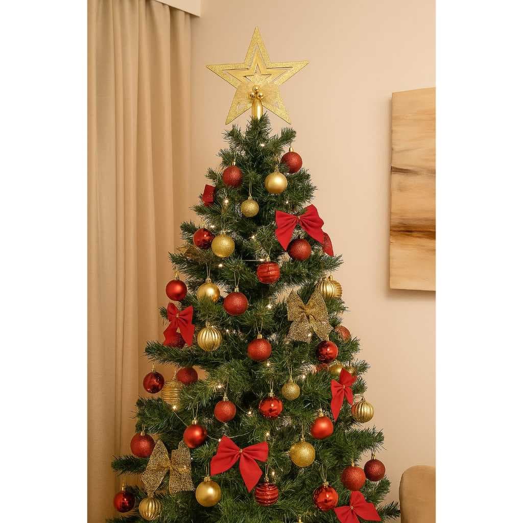 Estrela Ponteira Natal Enfeite Topo de Árvore Natalina com Laço Dourada ou Vermelha Oferta