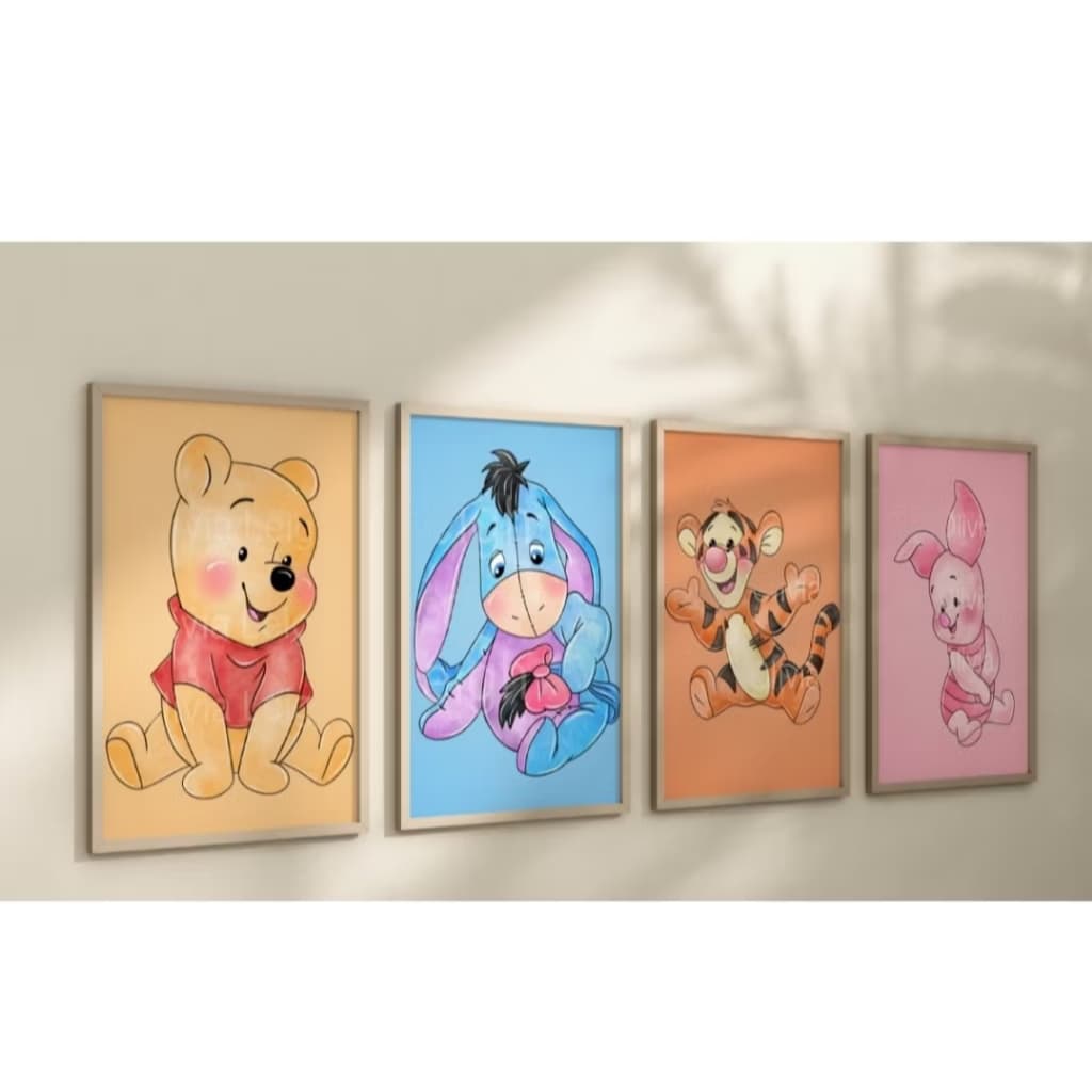 Quadro decoração Urso Pooh 4 peças 60x40