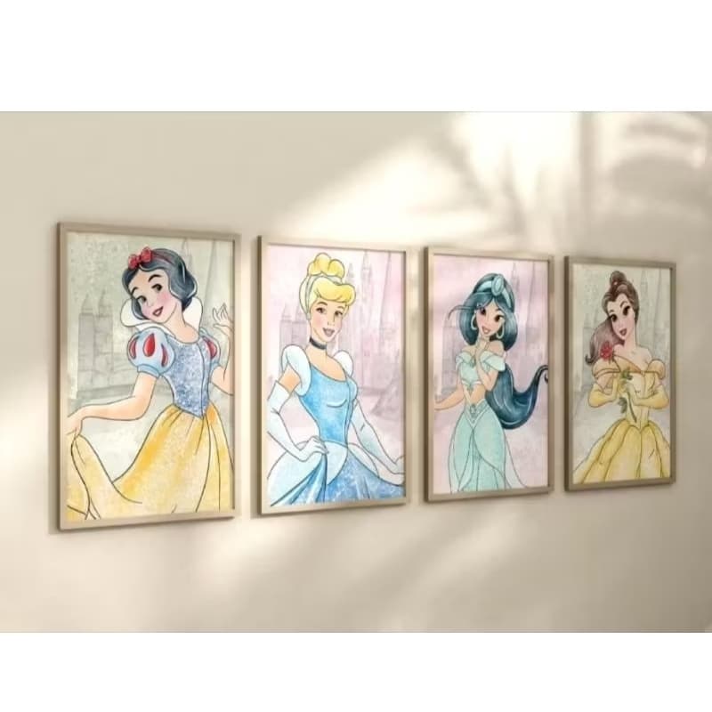 Quadro decorativo princesas 4 peças 20x30