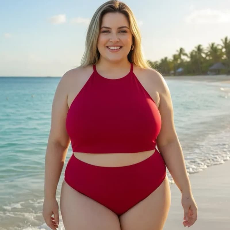 Biquini Plus Size Feminino Calcinha Hot Cintura Alta e Top de Amarrar com Forro Suplex