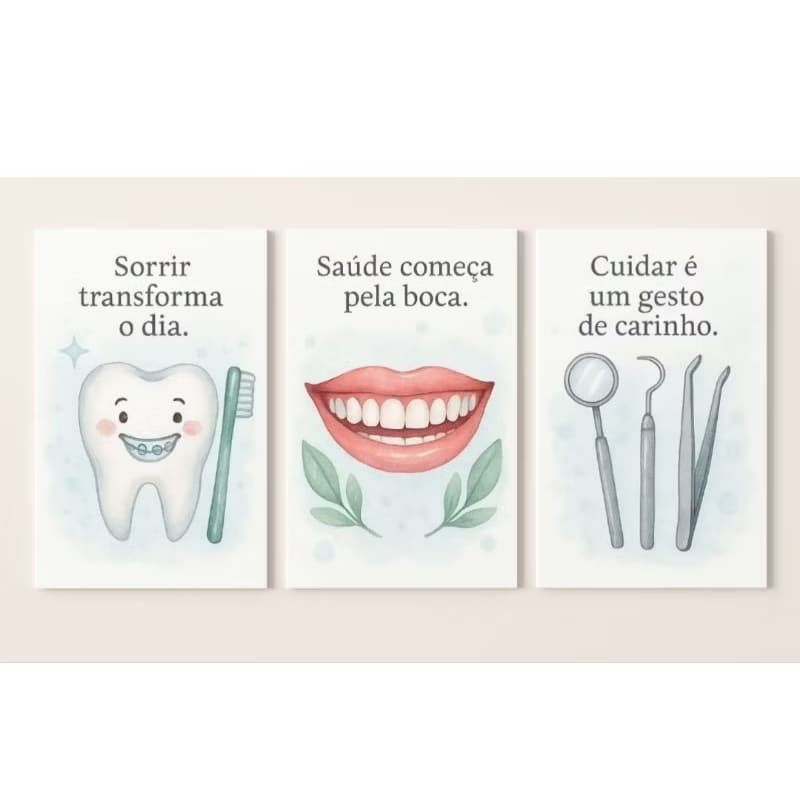 Quadro decorativo para dentista, clínica e consultório 20x30cm cada peça