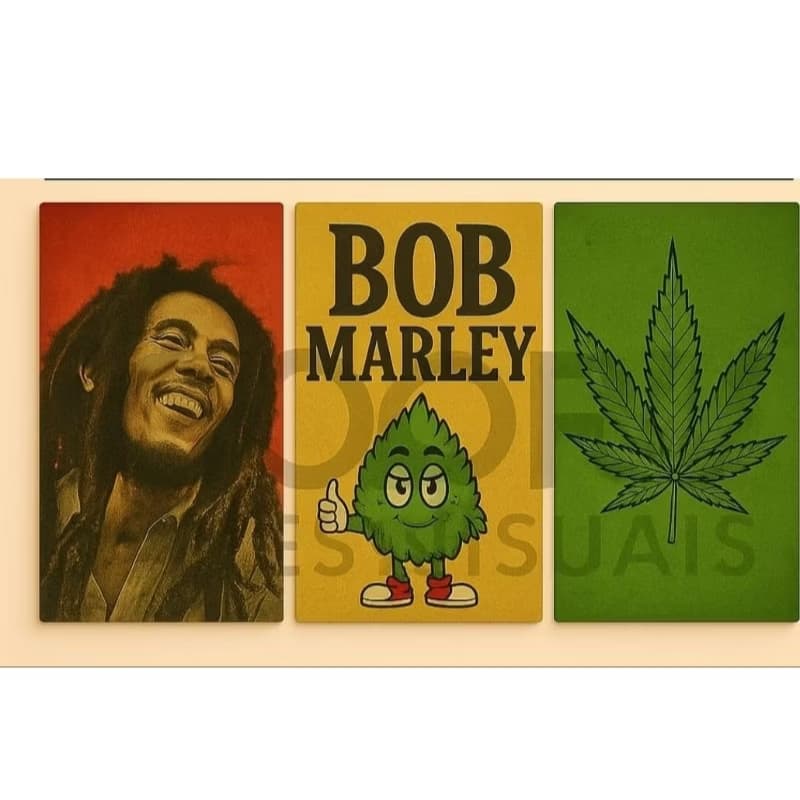 Quadro decorativo Bob Marley Jamaica Planta medicinal 20x30cm cada peça