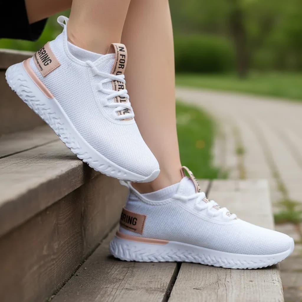 Tênis Branco Feminino flyvo Para Caminhada Academia Treino