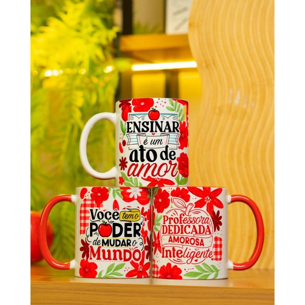 Caneca Dia dos Professores com nome- Presente Professor Professora- Presente personalizado-Lembrancinha- 325 ml-Floral