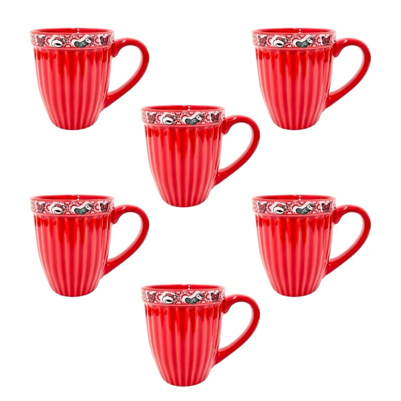 Kit 6 Canecas de Natal Presentes Promocional Segunda Linha Defeitos 390mL Café Cappuccino Cerâmica Papai Noel