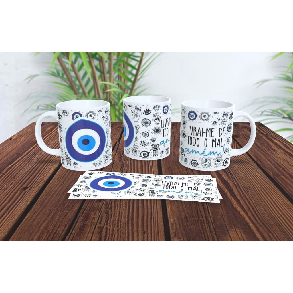 Caneca de Cerâmica Olho Grego | Proteção Contra Mau Olhado