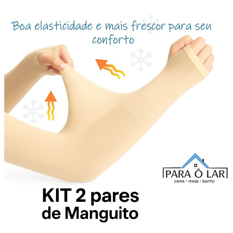 Kit c/ 1 ou 2 Pares Manguito Proteção Solar UV Fina Braço Seda Masculina Feminina Respirável 40cm