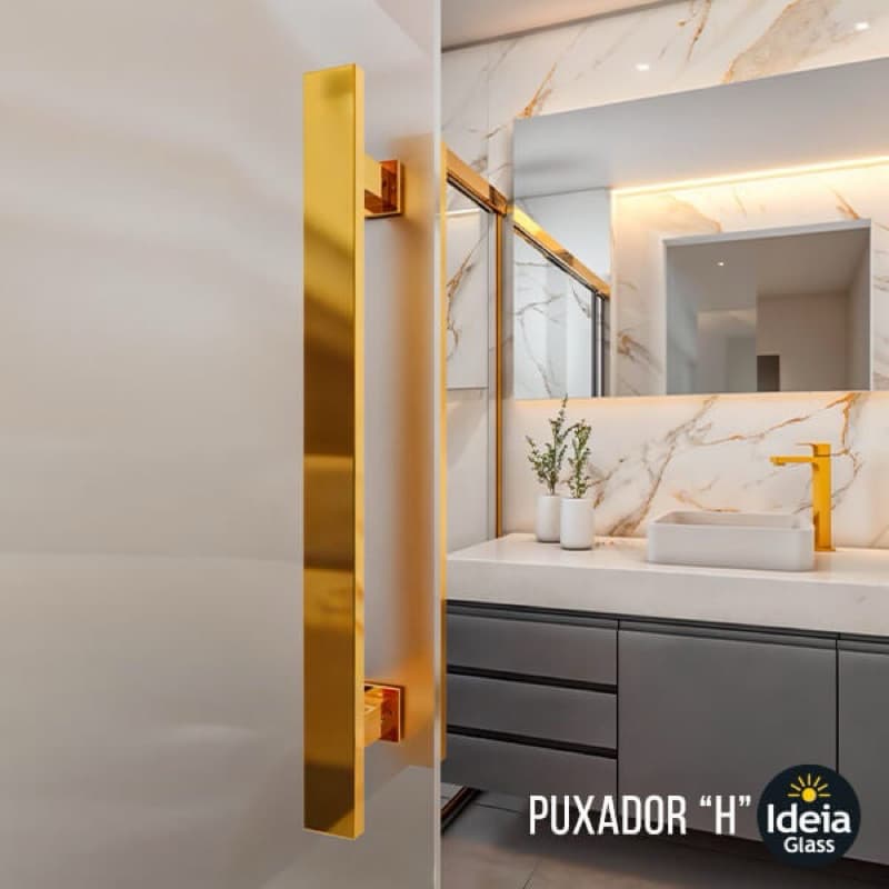 PUXADOR DOURADO ENTRE FUROS 30cm IDEAL PARA PORTA DE VIDRO/BANHEIRO