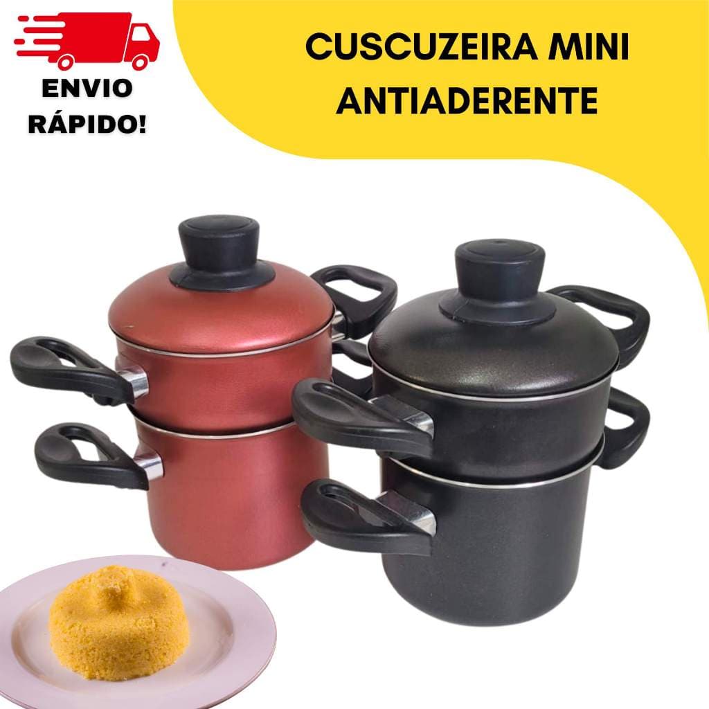 MINI CUSCUZEIRA ANTIADERENTE INDIVIDUAL PANELA 2 EM 1 ALUMINIO REFORÇADO NÃO GRUDA