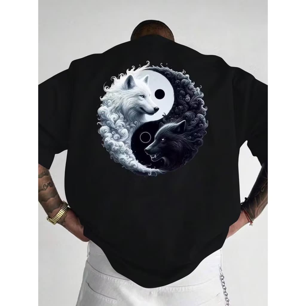 Camiseta Algodão Premium Streetwear Casual Basica Ying Yang Lobos