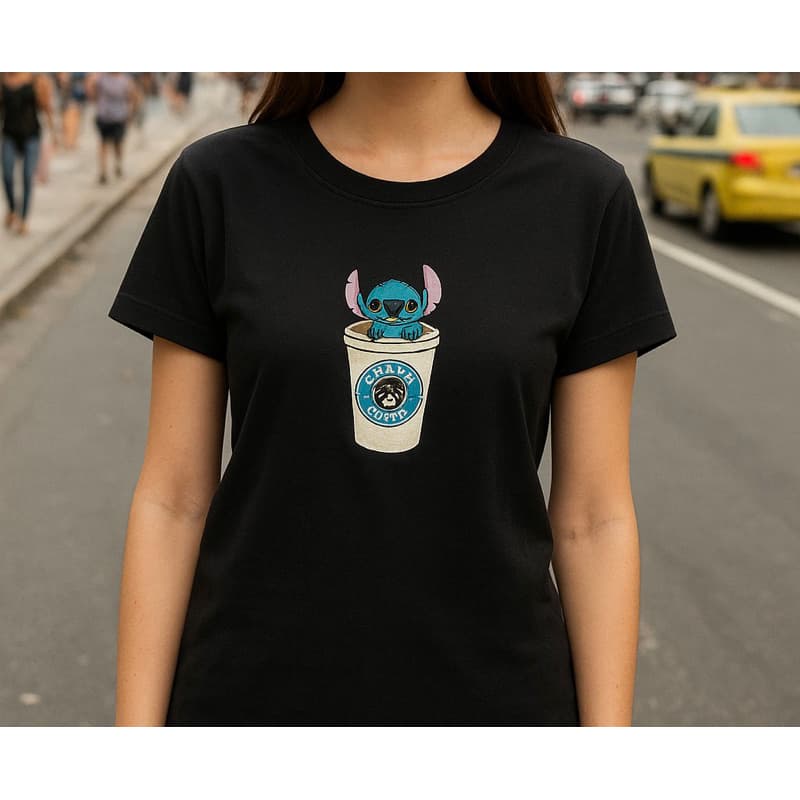 Camiseta Feminina Manga Curta Estampa Lilo Stitch Personagens Tshirt Cropped Blusa Algodão Blusinha