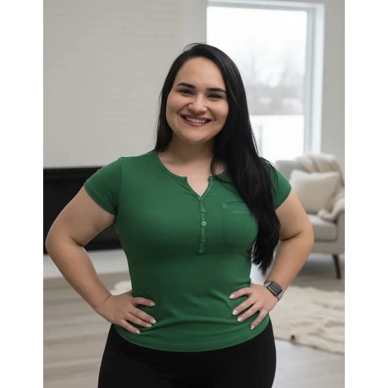 Blusa T-Shirt Viscolycra Camisa Feminina Plus Size Blusa da Moda Botão Decote Tamanho Grande  Até G4