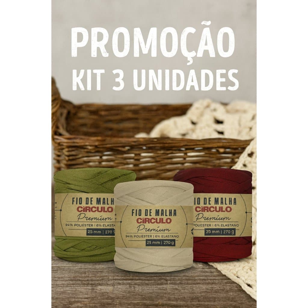 Kit 3 Unidades Fio de Malha Círculo Premium 270g | Cores Sortidas | Crochê, Tricô e Artesanato