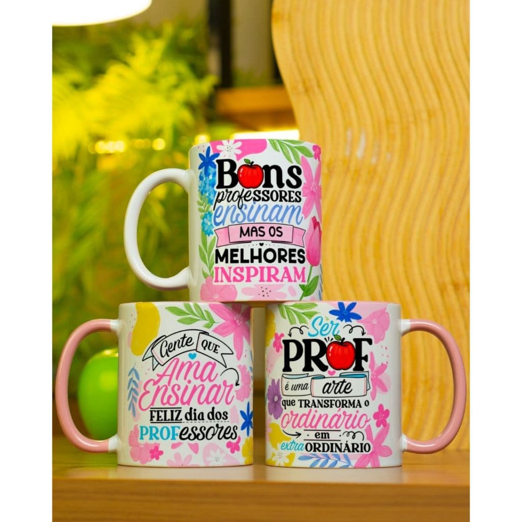 Caneca Dia dos Professores Porcelana-Presente Professor Professora- Presente personalizado-Lembrancinha- 325 ml-Floral-
