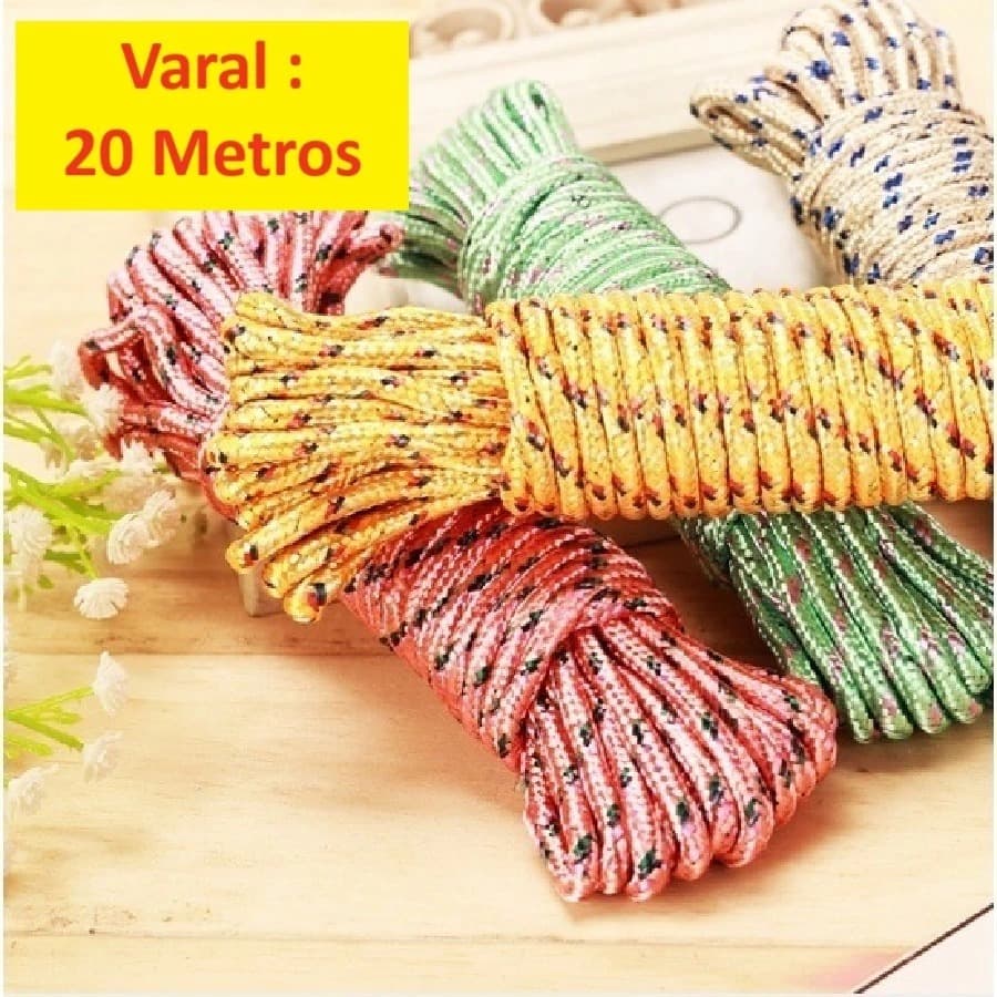 KIT Corda multiuso 20 metros super resistente para varal amarração em geral para teto parede em nylon