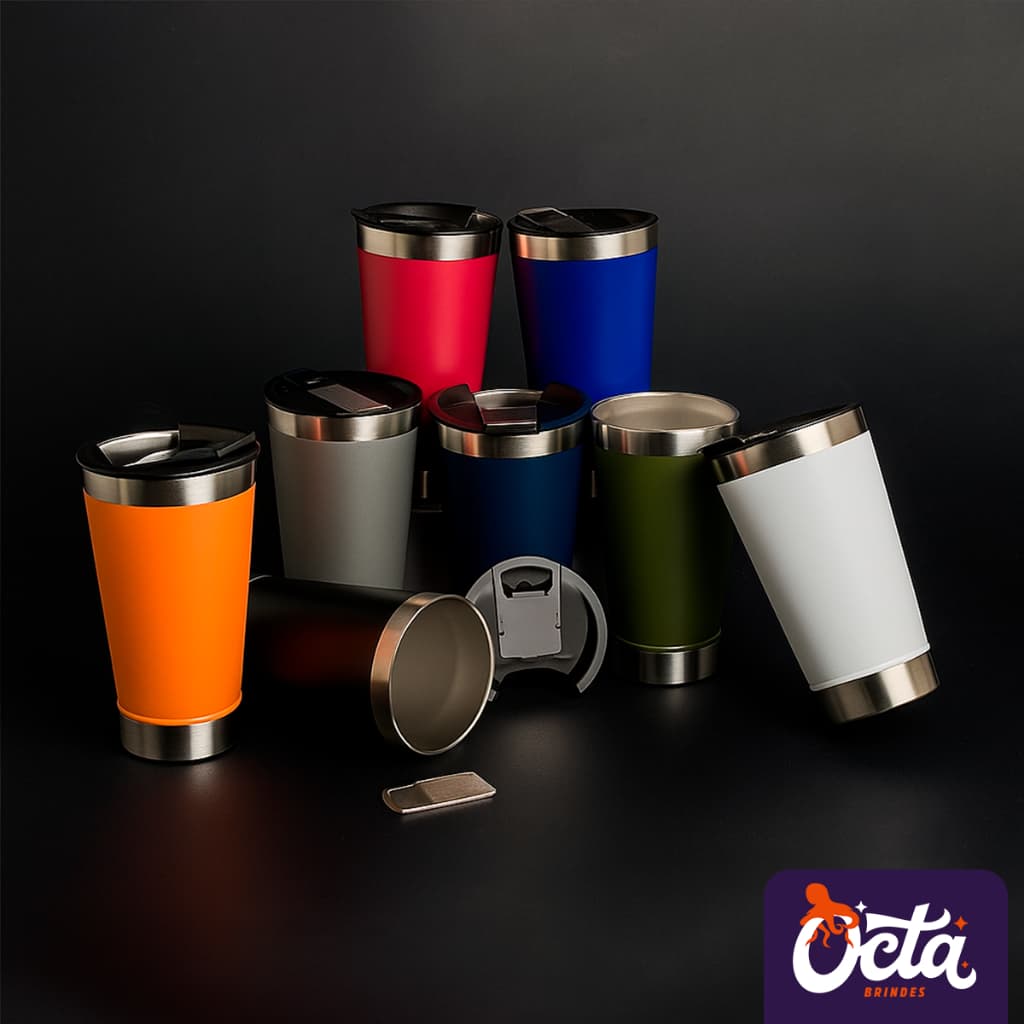 Copo Térmico Liso 500ml c/ Abridor Personalizado a Laser com sua Marca