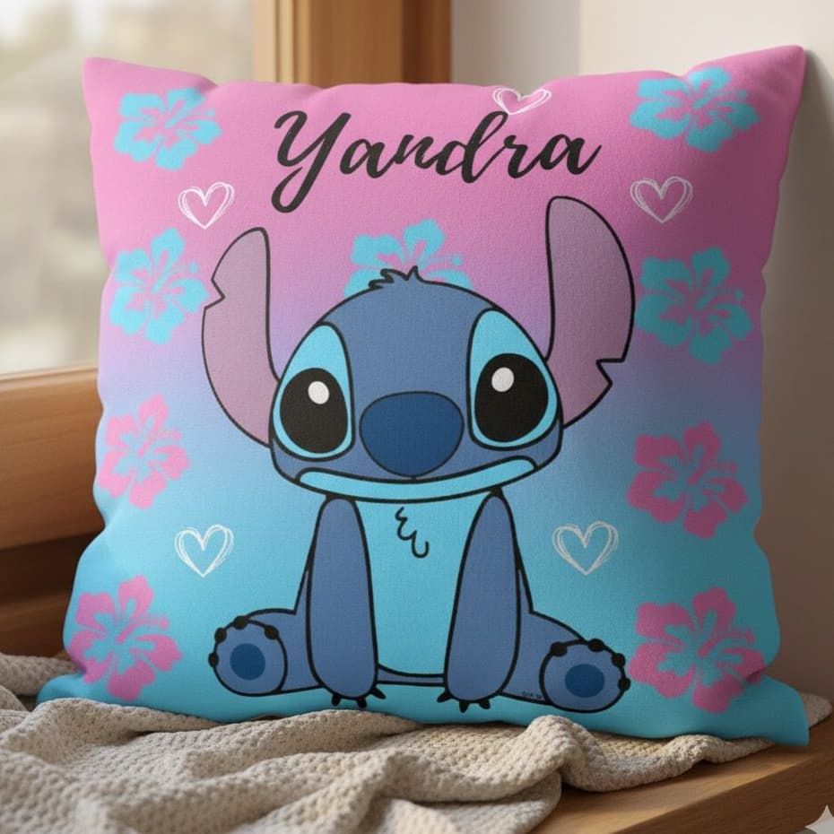 Capa de Almofada Stitch e Lilo Personalizada com Nome