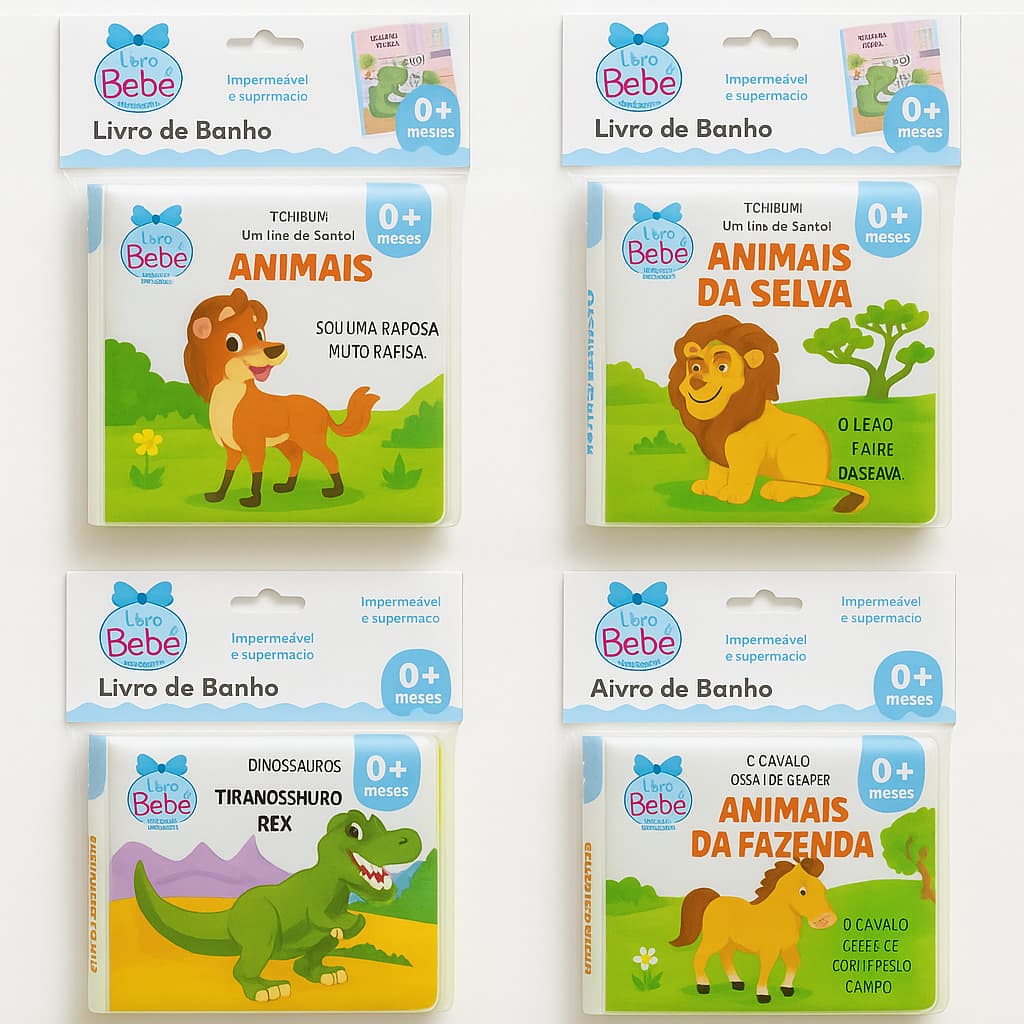 Livro de Banho Bebê Infantil Impermeável 0+ Meses – Animais | Selva | Fazenda | Dinossauros