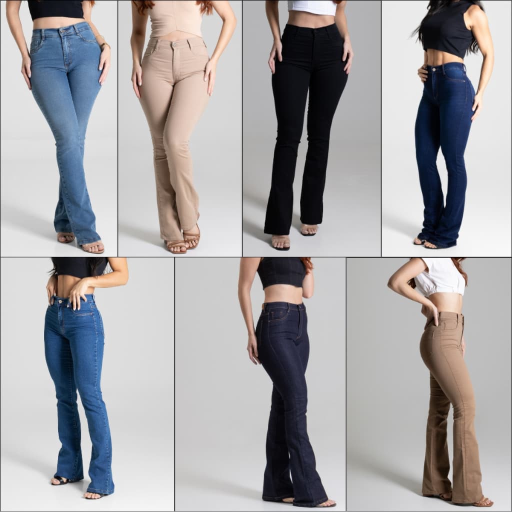 Calça Sawary Jeans Feminina Original Cintura Alta Lycra Elastano Flare Boca de Sino Fler Lançamento