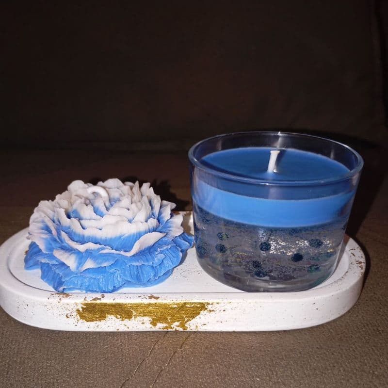 Vela Aromática, Conjunto Elegance/Aparador de gesso + Vela Peônia + Vela de Pote.