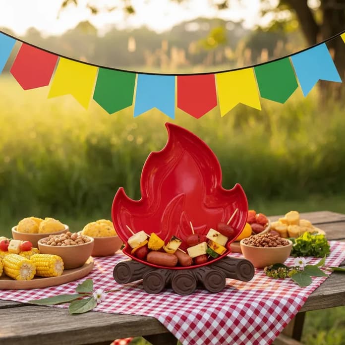 Bandeja Fogueira Festa Junina Decorativa – Petisqueira Plástica Temática Arraia Foguera