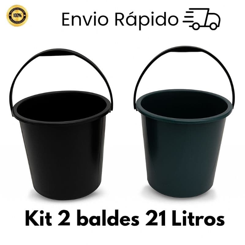 02 baldes de plástico 21 litros com alça reforçada