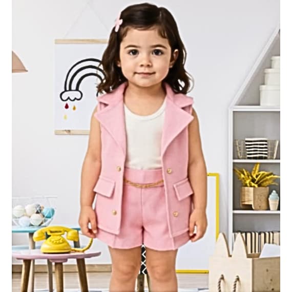 Conjunto Moda Infantil Menina Feminino Colete e Short