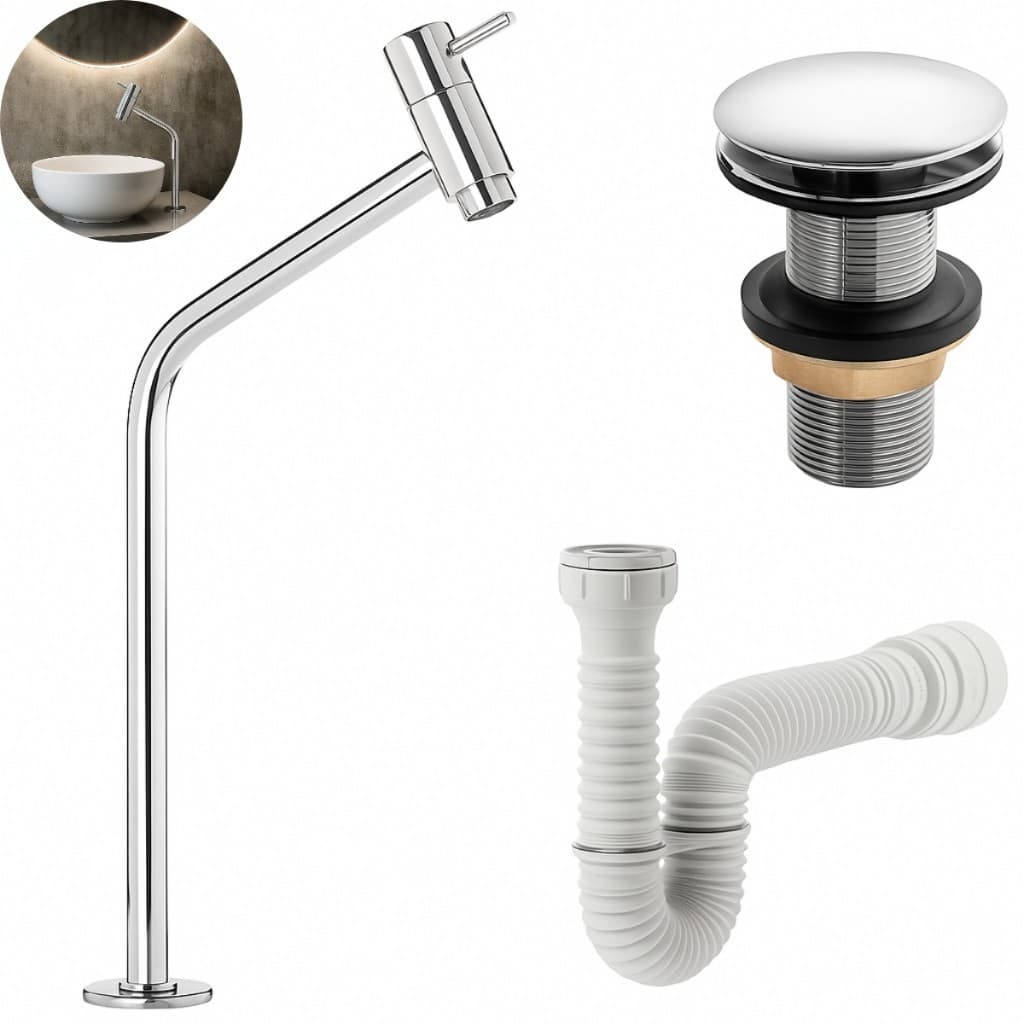 Kit Banheiro em ABS- Torneira Bancada Link+ Ralo Válvula click 7/8 Cromada+ Sifão Flexível Universal