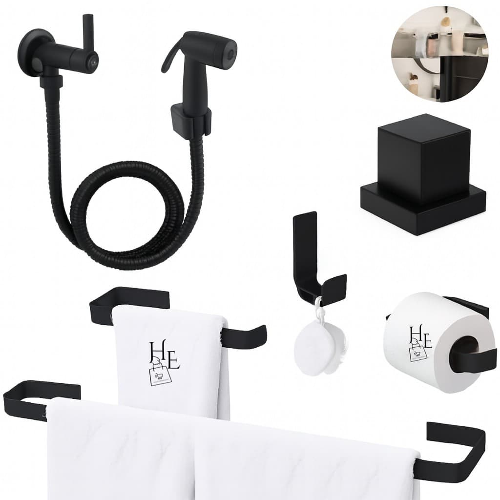 Kit Acessórios de Banheiro Lavabo Preto + Ducha Higienica + Acabamento de Metal Padrão Deca 1/2 3/4