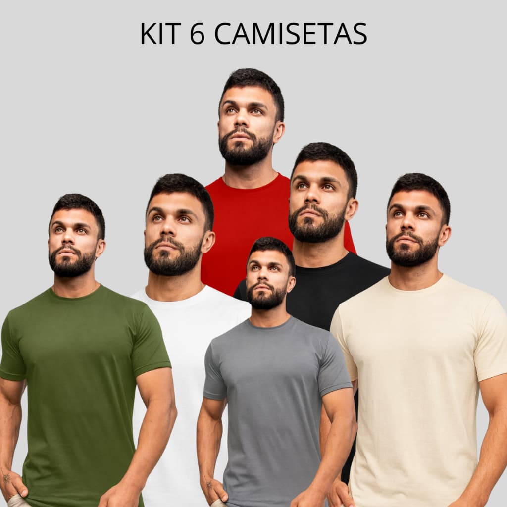Kit 6 camisetas masculinas lisas básicas 100% algodão