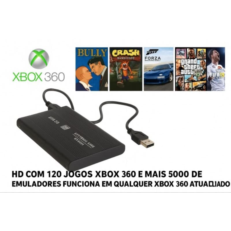 HD ou pen drive para Xbox 360 com 40/120 jogos e 4000/7000 de emuladores